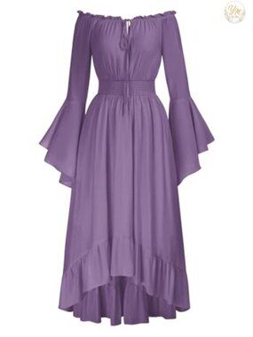 Renaissance Chemise Dress Off Shoulder Bell Sleeve High Low Medieval Costume